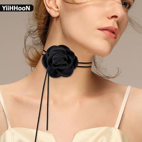 YiiHHooN Collier Ras du Cou à Fleurs, 6 Pièces Collier Ras de Cou Femme et Bracelet, Rouge et Noir Colliers Gothique en Tissu Colliers Choker pour Femmes Les Fêtes et un Usage Quotidien – vue 5