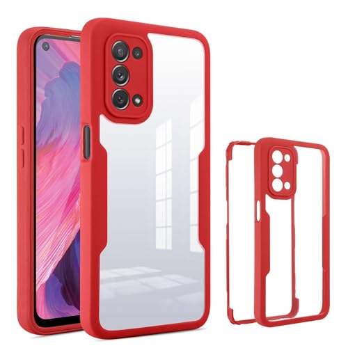 ILING Trasparente Cover per OPPO A52 / OPPO A72 / OPPO A92, 360°Complète Protection Antiurto Custodia con Protezione Schermo Integrata, Ultra Sottile Hard PC Silicone TPU Bumper Caso (Rosso)