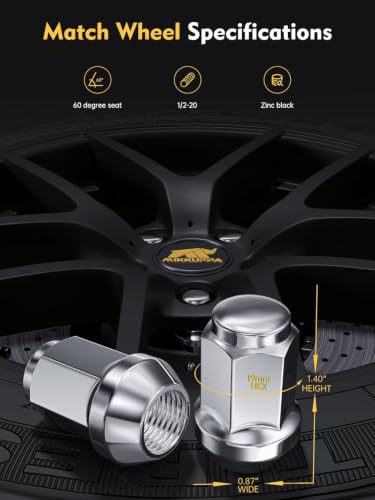 Image of MIKKUPPA Golf Cart Wheel Lug Nuts, Chrome Standard Steel Conical Tire Nut