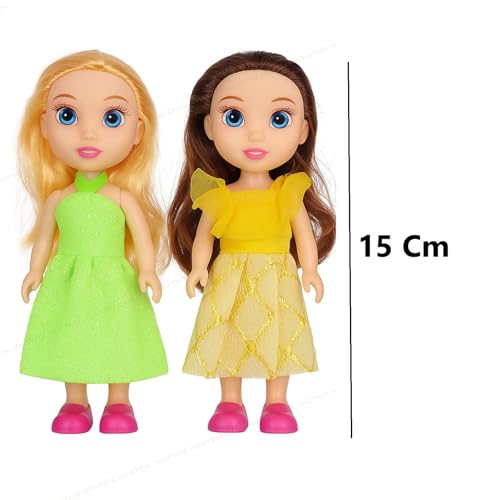 Image of SHAKTISM Cuties Doll Set for Kids, Dress DesignBaby Doll Set, 6 Inches, PVC Non-Toxic, Moveable Arms & Legs, Assorted Dresses, Pack of 3