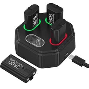 4 Pack Rechargeable Batteries for Xbox Controller,Charger Dock with 4 x 3600mWh NiMH Battery for Xbox One/Xbox Series X|S,Xbox One S/X/Elite Wireless Controller
