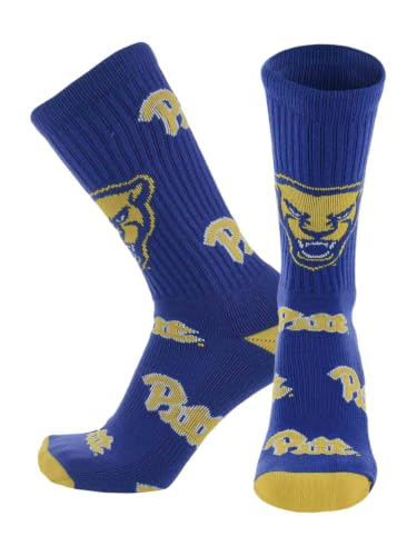 TCK Pittsburgh Panthers Crew Socks - Mens & Womens NCAA Fan Apparel - Mayhem (Royal/Gold Made in USA Large)
