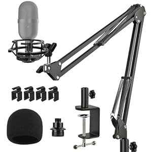 Razer Seiren Mini Boom Arm Mic Stand with Pop Filter, Shock Mount, Upgraded Heavy Duty Clamp, Adjustable Suspension Scissor Boom Arm Stand for Razer Seiren Mini USB Streaming Microphone Frgyee