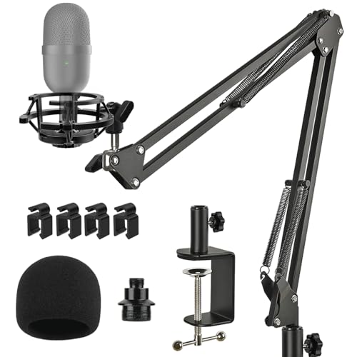 Razer Seiren Mini Boom Arm Mic Stand with Pop Filter, Shock Mount, Upgraded Heavy Duty Clamp, Adjustable Suspension Scissor Boom Arm Stand for Razer Seiren Mini USB Streaming Microphone Frgyee