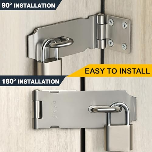 Alise Door Lock Hasp Latch,3 Inch SUS 304 Stainless Steel Safety Packlock Clasp Hasp Lock Latch with Fixing Screw for External Doors Window Cabinet Pet Cage, Brushed Nickel MS9-3A