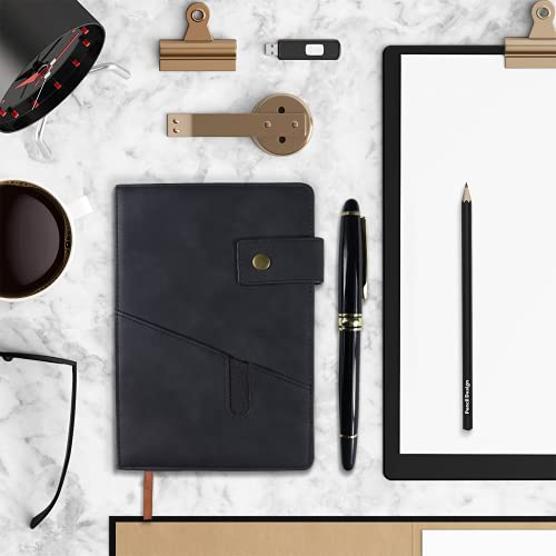 Black-A5-Lined-Leather-Journal-Notebook-for-Men-Women59-X-84-Personalized-Hardcover-Journal-with-Pen200-Pages-100-Gsm-Thick-Ruled-Paper-Daily-Diary-for-SchoolTravelBusinessWorkHome-Writing