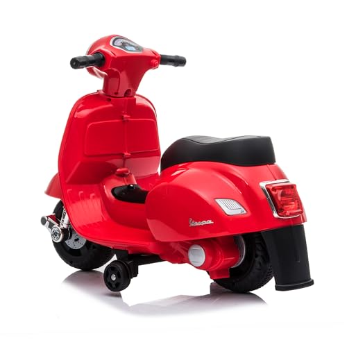 LEMODO Elektrofahrzeug Vespa in rot, Kinder Motorrad ab 18 Monate, Elektromotorrad mit Licht und Sound, Kinderroller mit abnehmbaren Stützrädern, Lizenziertes Kinderfahrzeug – Bild 8