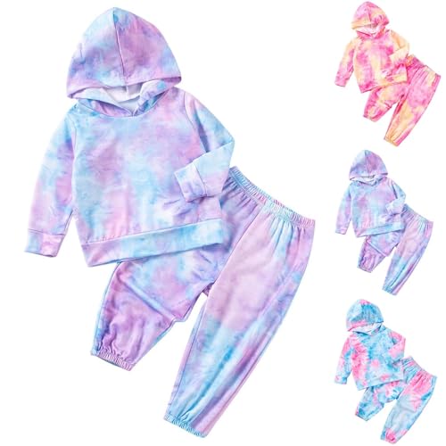 Kids Tie Dye Sweatsuit Toddler Girls 2 Piece Tracksuit Hooded Sweatshirt and Sweatpants Athletic Jogging Outfit for 0-6 Years2