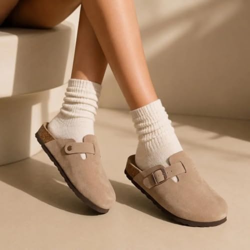 Image of Litfun Unisex Genuine Suede Clogs Comfort & Soft Cork Footbed Potato Shoes