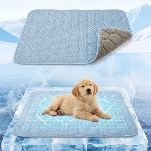 Lesguyor Dog Cooling Mat Q-MAX0.5 Self-Cooling Mat for Dogs Crate Pad for Dogr, 2-in-1 Long-Lasting Cool Mats and Soft Kennel Pad for Dogs, Easy Washable Mat for Bed Crate Car