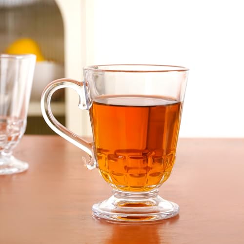 Image of Nestasia Set of 6 Transparent Glass Tea Cups (196ml Each) - Textured 100% Food Safe & Chip-Resistant Glass Set | Perfect for Irish Coffee, Tea, Hot & Cold Beverages