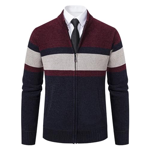 Mens Sweaters Jacket Knitted Fleece Lined Cardigan Winter Hooded Cardigans Casual Striped Coat2