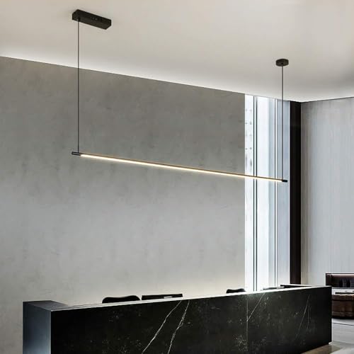 Lustre suspension linéaire LED noire dimmable avec télécommande pour table de salle à manger