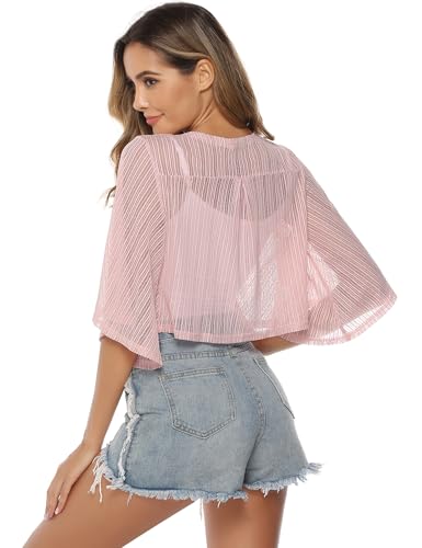 Image of iClosam Women Tie Front Chiffon Shrug Short Sleeve Cropped Sheer Bolero Shrug Cardigan