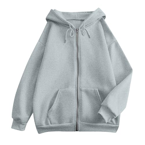 OIOLOYJM Zipper Hoodies for Women Long Sleeve Oversized Sweatshirts Y2k Drawstring Soft Jacket 2025 Fall Fashion with Pockets