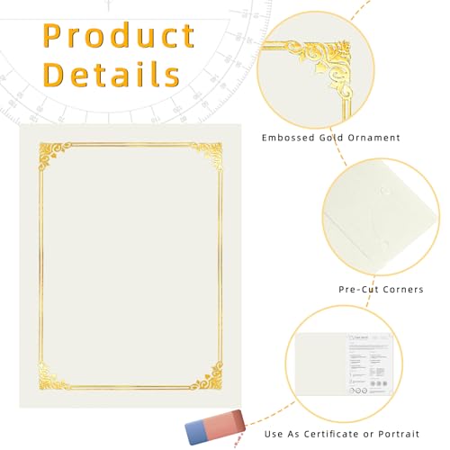Pochettes blanches pour certificats format lettre avec bordure feuille d'or - 3