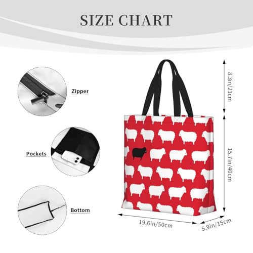 Bolso tote grande impermeable con cremallera y estampado de oveja negra, para hombro miniatura 5
