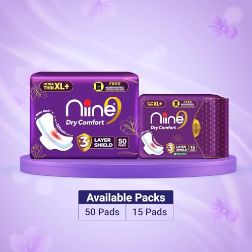 Image of NIINE Dry Comfort Ultra Thin XL+ Sanitary Napkins for Heavy Flow (Pack of 8) 48 Pads with Free Biodegradable disposable bags
