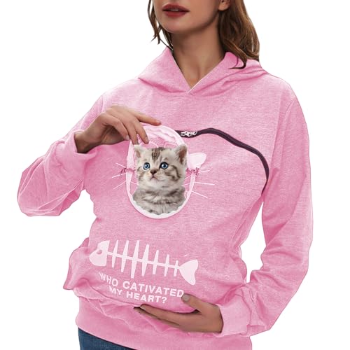 Sudadera para mujer con bolsillo para mascotas y capucha ajustable