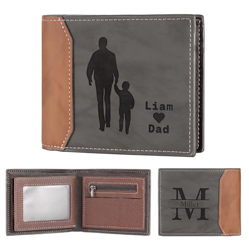 Lam Hub Fong To My Dad Gift Custom Leather Wallet Engraved Name Photo Personalized Leather Wallet Birthday Christmas Gifts for Dad Gift for Father's Day (Dad-Son 1)
