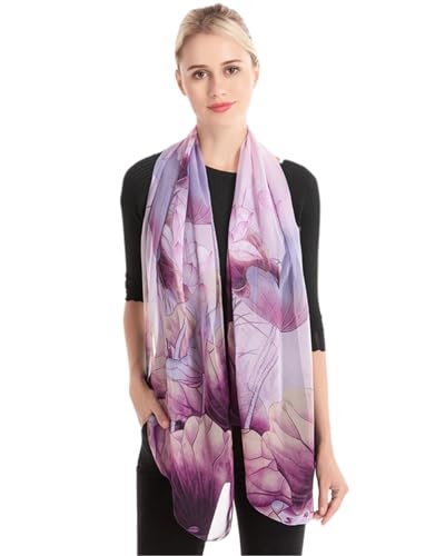 Chiffon Scarves for Women Lightweight, Spring Floral Pattern Thin Head Scarf Fashion Neck Shawl Wraps