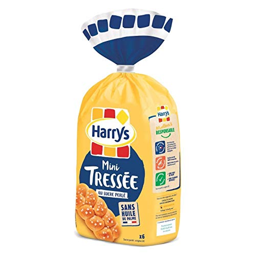 HARRYS - Brioche Mini Tressée Nature perlée au sucre (210g) - Délicieuse viennoiserie moelleuse pour le petit-déjeuner ou le goûter. - Lot De 4 - Vendu Par Lot