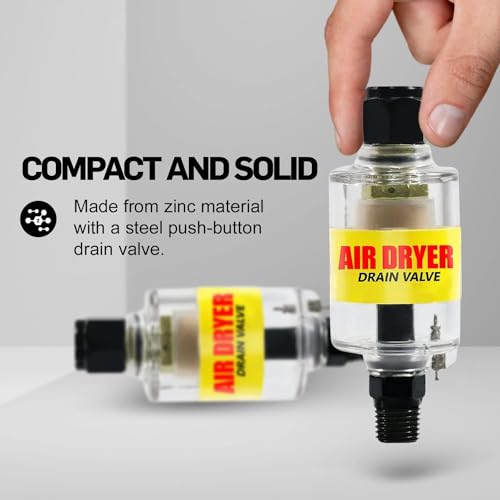 LE LEMATEC Air Dryer for Compressor - Inline Water Separator & Air Tool Oil, 1/4" NPT Moisture Separator for HVLP Spray Guns, Plasma Cutters, Pneumatic Tools, 2-150 PSI