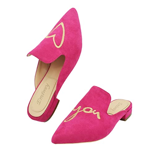Emiwey Women's Rose-Love U Velvet Backless Slip On Loafers Flats Embroidery Mule Slippers Shoes 8 M Us #TOP2