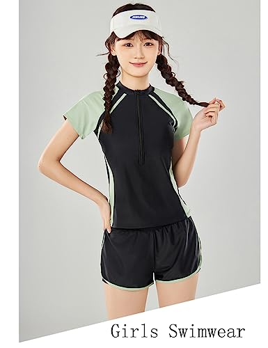 Image of KORADI Girls Swimsuits Rash Guard Swim Set Kids Two-Piece Bathing Suits Teen Swimwear Beach Shorts Sun Protection Swim Shirts