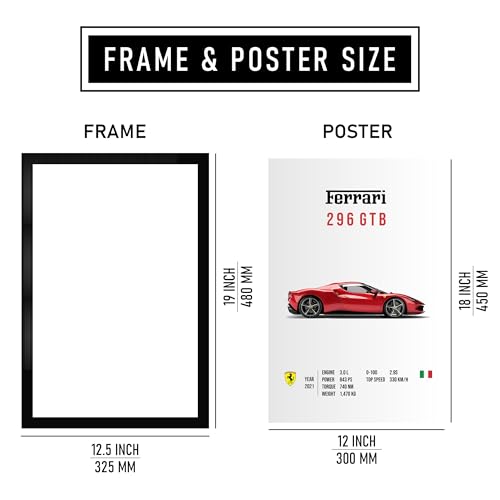 Image of CodersParadise Ferari 296 GTB Premium Framed Wall Poster (12x18 Inch) | Sports Car Artwork for Home, Bedroom & Living Room | Ready-to-Hang Aesthetic Wall Decor | Lightweight Wall Mount Display Frame