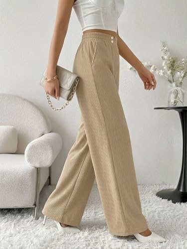 Image of SMOWKLY Authentics Women's Trendy Casual Corduroy Stretchable Baggy Loose Korean Trouser with Pockets || High Rise Elastic Waist Going Out Lounge Pants || Wide Leg Summer Pants for Woman