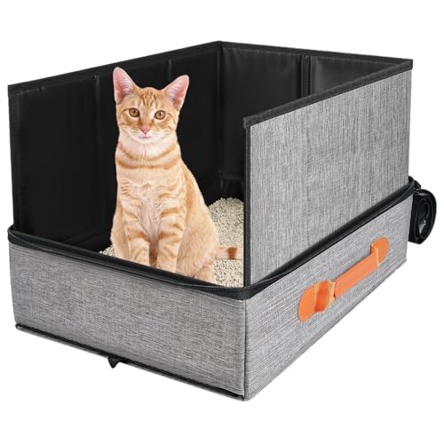 Lettiera da viaggio per gatti, pieghevole, con coperchio, 50 x 40 x 13 cm, contenitore per cacca con fondo rigido, design portatile con cerniera, ideale per interni, campeggio, hotel, uso aereo