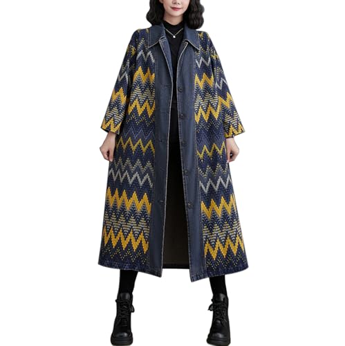 Inzegao Manteau trench en jean style bohème pour femme à manches mi-longues décontracté, noir foncé, X-Large