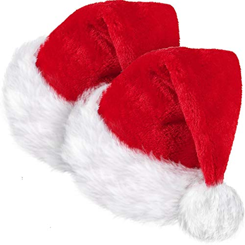 SATINIOR 2 Gorros de Papá Noel Gorro de Navidad Unisexo Sombrero de Navidad para Vacación (Rojo, 12,6 x 17,7 Pulgadas)