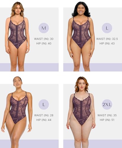 Image of SHAPELLX Lace Bodysuit for Women Tummy Control Shapewear Backless Body Suits One Piece Body Shaper Thongs