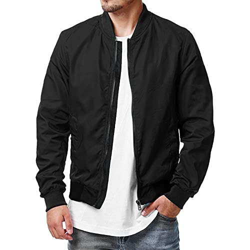 Generico Giacca Bomber da Uomo Estiva, Leggera, Antivento, per le Mezze Stagioni, Tempo Libero, Aviatore, Maniche Lunghe, Sport, Tinta Unita
