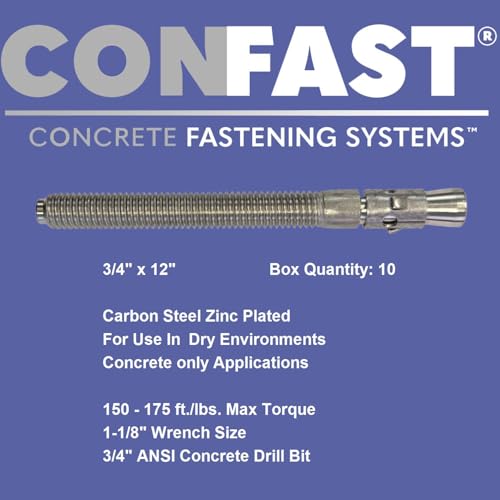 Image of CONFAST 3 /4 inch x 12 inch Wedge Anchor Zinc Plated (Box of 10)