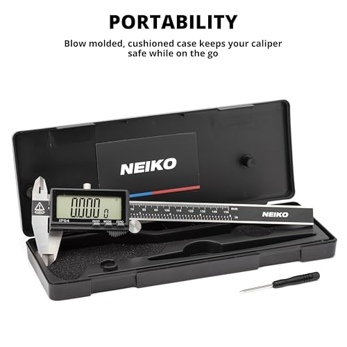 Image of NEIKO 01401A 6-Inch Electronic Digital Caliper, Stainless Steel, Extra Large LCD Screen, Measurement Conversions for Inches, Millimeters, and Fractions
