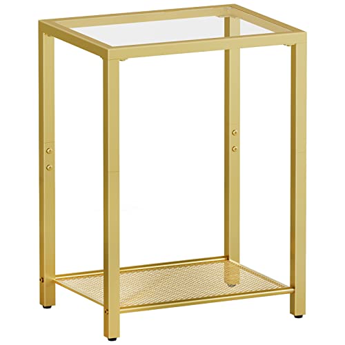 HOOBRO Side Table, 2-Tier End Table, Nightstand for Tight Spaces, Tempered Glass Bedside Table, Modern...