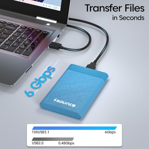 Image of Sounce 2.5 Inch SATA USB 3.0 HDD / SSD Portable External Hard Disk Enclosure 7 MM and 9.5 MM Tool Free , Supports UASP Max Upto 6TB (Blue)