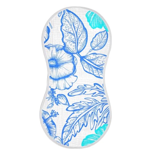 2 Pack Baby Burp Cloths, Soft Absorbent Burping Cloths for Babies, Cotton Milk Spit Up Rags, Large Size for Newborns, Baby Boys and Girls (Blue Hibiscus Pattern)2
