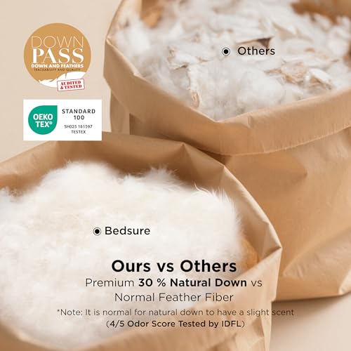 Image of Bedsure PureWoven Feather Down Comforter King Size, All Season Duvet Insert | Downpass Certified, Hotel Luxury Comforter, 8 Corner Tabs & Storage Bag, Soft Cotton Blend, 106x90 Inches, Medium Weight