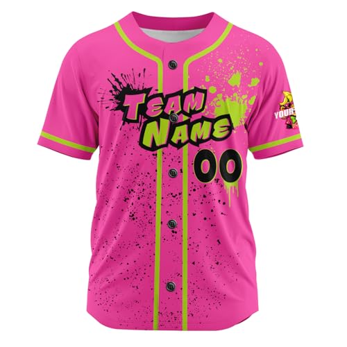 Custom Baseball Jersey Men Women Youth Kids, Fun Party Style, Black Neon Green Pink Personalized Printed Name Number and Logo miniatura 3