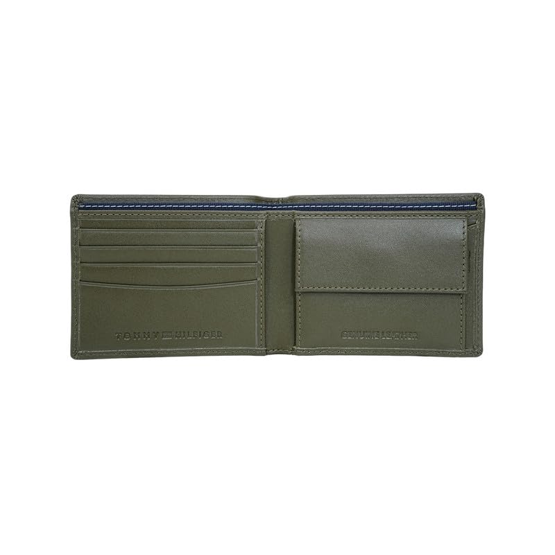Image of Tommy Hilfiger Men's Benin Global Coin Wallet - Olive | Laser-Etched Leather | Compact Design| Purse for Men | Ideal for Gifting