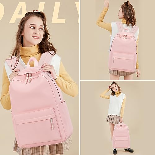 Image of LOIDOU Backpack for Girls School Backpacks Bookbags for Elementary Middle School Women Laptop Backpacks (Solid Pink, L-17)