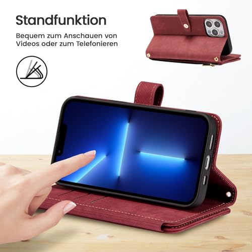 Étui en cuir pour téléphone iPhone 15 Plus rouge, une coque portefeuille raffinée - 5