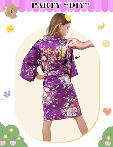 12 Piece Kids Silky Satin Robes Girls Spa Robes for Girls Party Floral Kimono for Wedding Birthday Slumber Spa Party4
