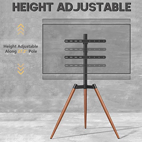 Easel Tv Stand With Tripod Base For 37–65 Inch Led Lcd Flat/Curved Screen Tvs Up To 77 Lbs, Height Adjustable Tv Floor Stand With Cable Ties And 100° Swivel For Bedroom, Living Room, Studio, Brown #TOP4