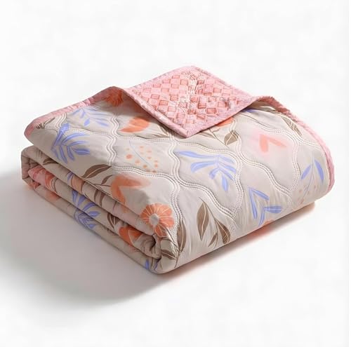 Summer Blanket 100% Cotton Reversible Ac Comforter and Cooling | Classic Printed Design | Quilt | Dohar Single/Double Bed Quilt Ideal for Gifting (White Color Floral Desing, Single)