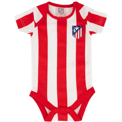 ATM - Body Bebé Oficial PERSONALIZABLE | Diseño rojiblanco con escudo | 100% algodón transpirable | Cierre con corchetes | Ideal para regalo colchonero (Rojo y Blanco, 6 meses)